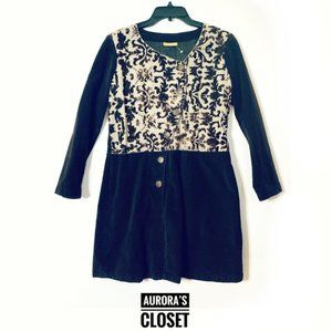 Mustard Fashion M Brown Corduroy Jacket Damask Flock Asymmetrical Buttons